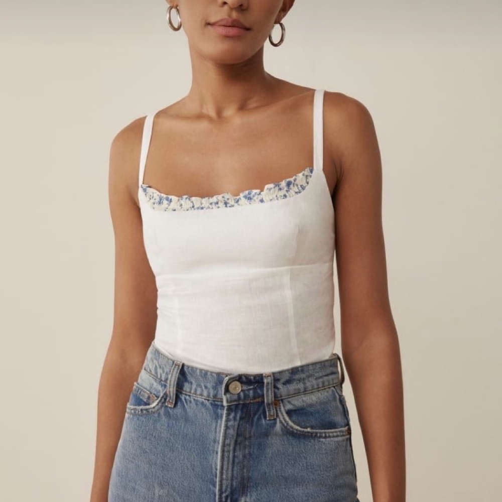 Reformation Cari White Linen Top Size 8 NWT